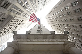 New York Stock Exchange with American Flag